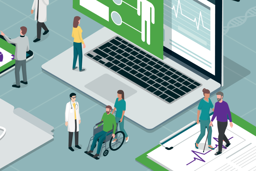 An image of people and a computer